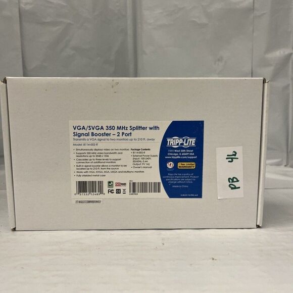 Tripp Lite B114-002-R Black 2-Port Vga Splitter with Signal Booster 350mhz PB46 - Picture 1 of 6